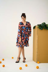 Multi Georgette Regular  Sleeves Floral Print Dress