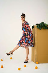 Multi Georgette Regular  Sleeves Floral Print Dress