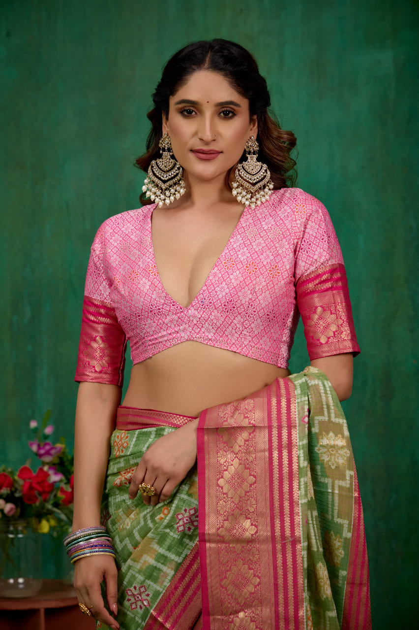 Elegant Green Cotton Silk Woven Ready to Wear Saree - Perfect for Any Occasion