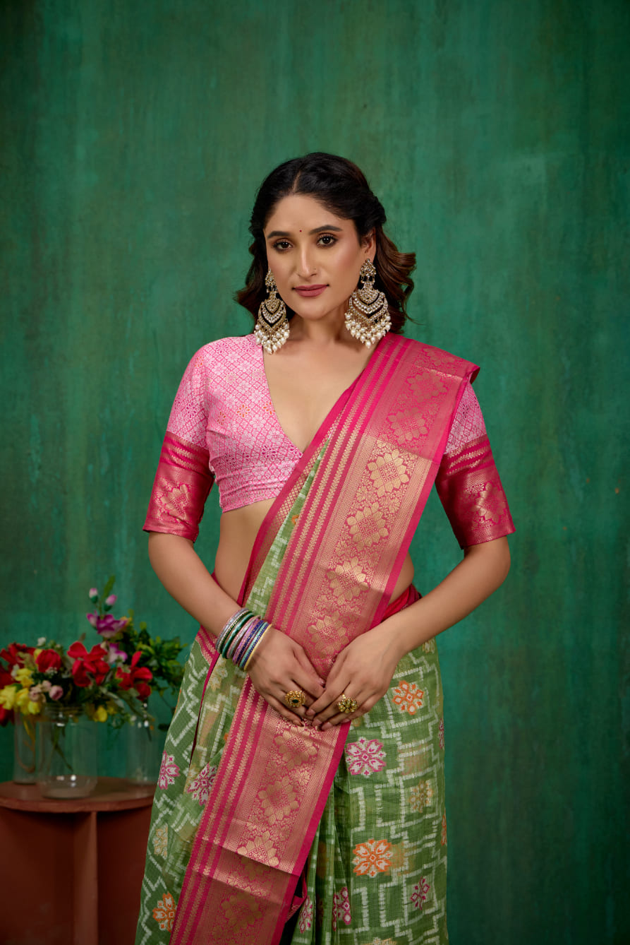 Elegant Green Cotton Silk Woven Ready to Wear Saree - Perfect for Any Occasion