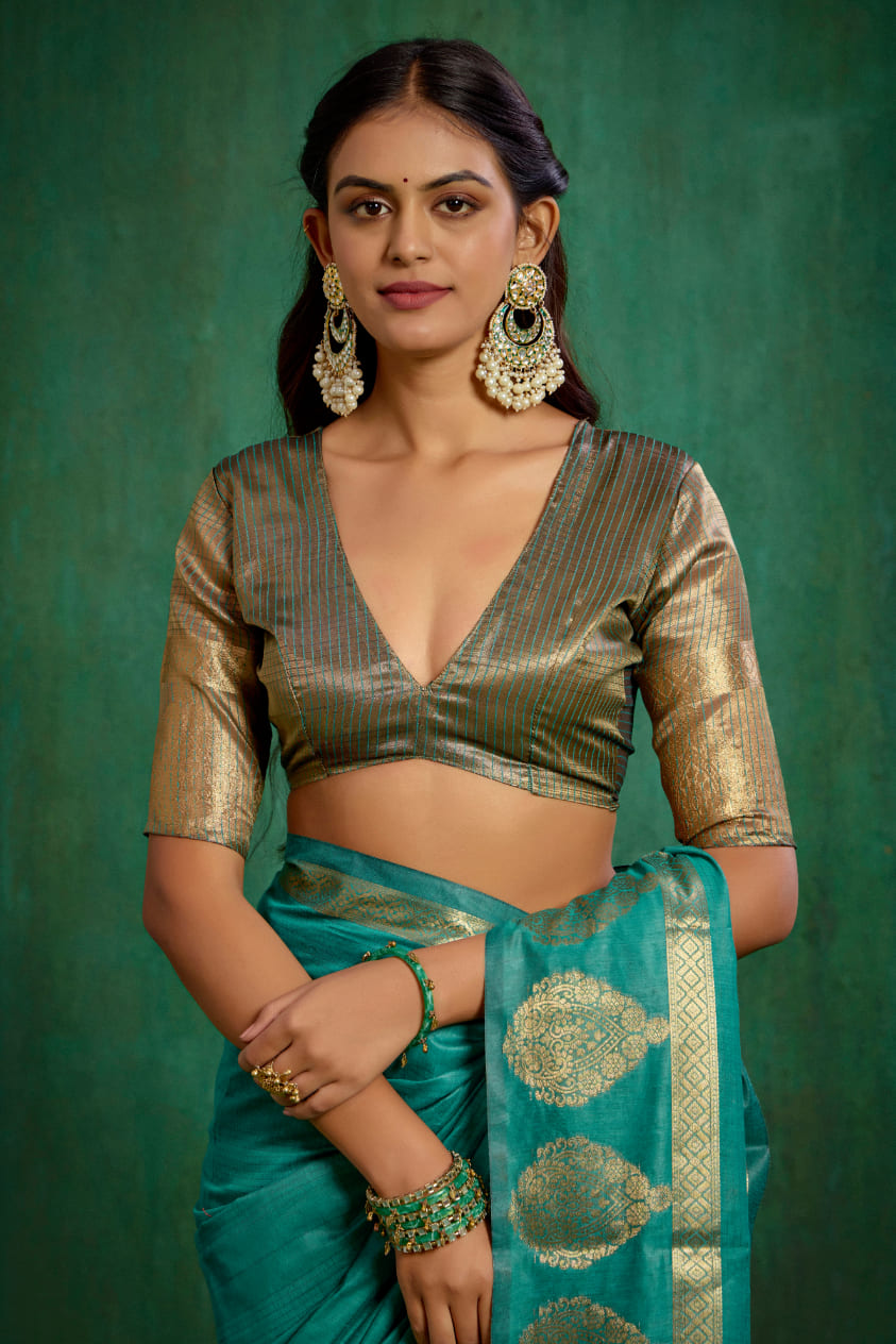Elegant Green Cotton Silk Woven Ready to Wear Saree - Perfect for Any Occasion