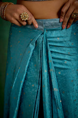 Sea Green Elegant Satin Jacquard Embroidery Ready to Wear Saree - Shop Now Online