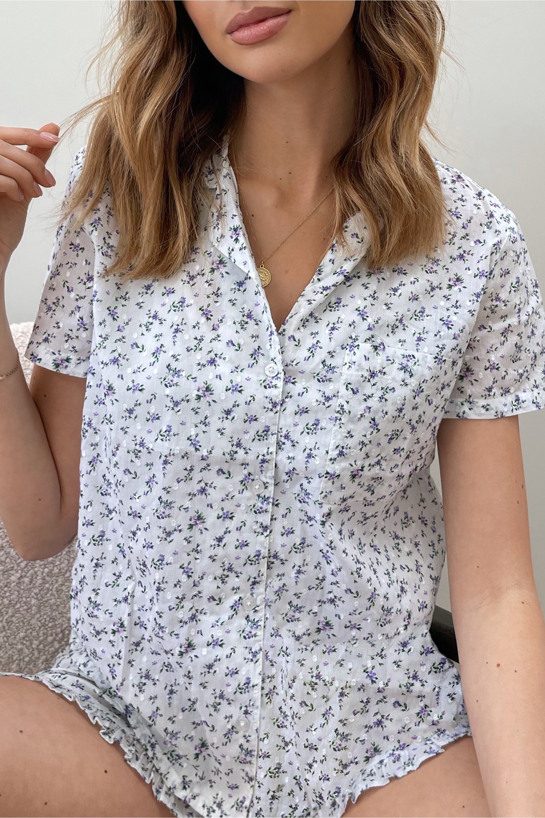 White Abstract Printed Lounge Wear.